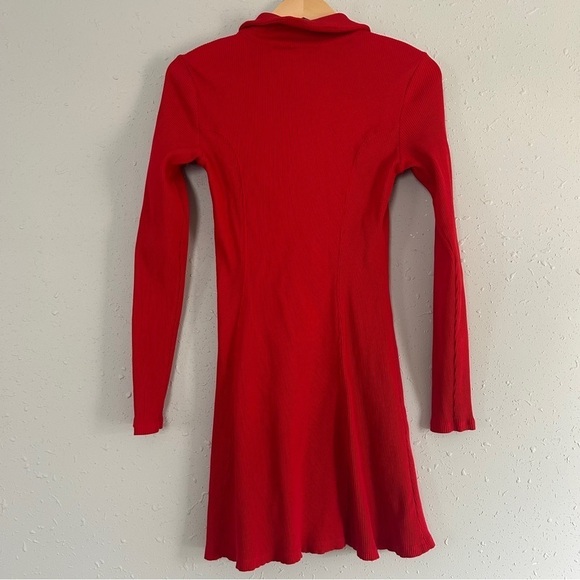 Zara Red Collared Ribbed Mini Dress Holiday Party Winter Casual Large - Picture 3 of 5